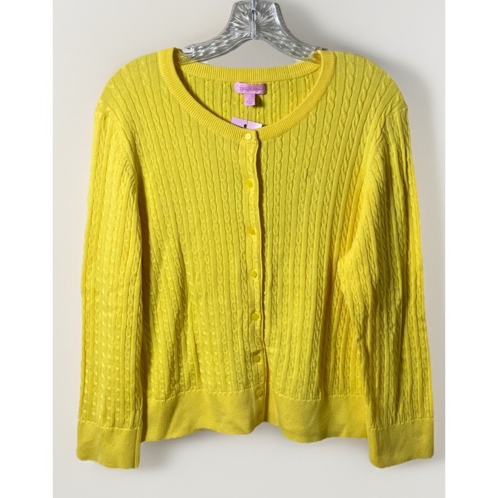 Lilly Pulitzer Caroline Baby Cable Cardigan Dandelion Yellow Women's XL NWT